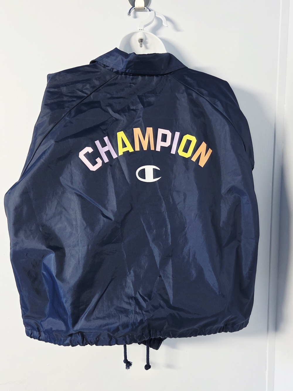 Champion Navy Rain Jacket with Multicolor Arch Logo
